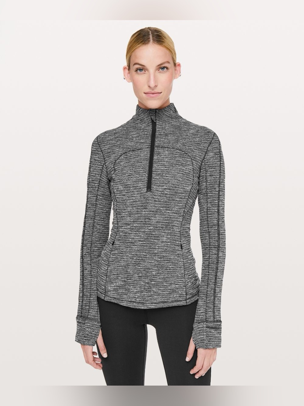lululemon Run Briskly 1/2 Zip Pullover, Black and White Textures Pique Fabric